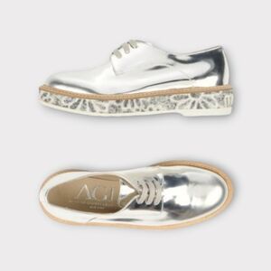 AGL Silver Metallic Lace Up Platform Oxford Shoe